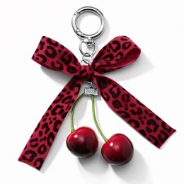 Brelok do kluczy KOKARDA w panterkę i WISIENKI bordowe BRL403