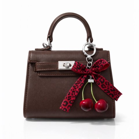 Brelok do kluczy KOKARDA w panterkę i WISIENKI bordowe BRL403