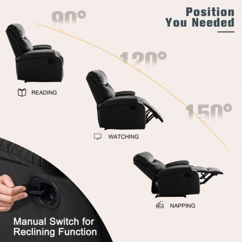 Fotel, sofa rozkładana jednoosobowa VERO z uchwytem na napój, ekoskóra czarna SOF01CZ