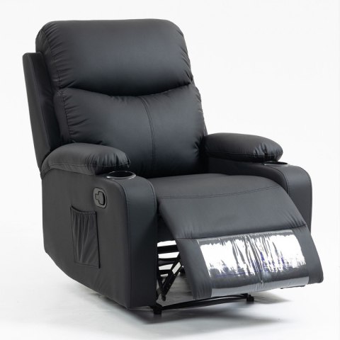 Fotel, sofa rozkładana jednoosobowa VERO z uchwytem na napój, ekoskóra czarna SOF01CZ