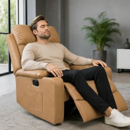 Fotel, sofa rozkładana jednoosobowa VERO z uchwytem na napój, ekoskóra karmel SOF01KAR