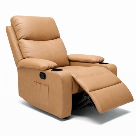 Fotel, sofa rozkładana jednoosobowa VERO z uchwytem na napój, ekoskóra karmel SOF01KAR