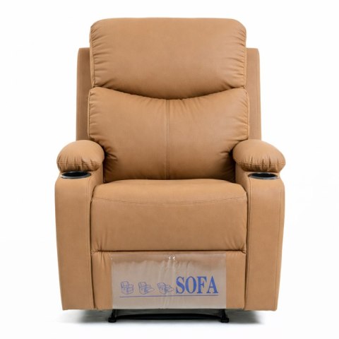 Fotel, sofa rozkładana jednoosobowa VERO z uchwytem na napój, ekoskóra karmel SOF01KAR