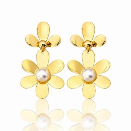 Kolczyki ze stali szlachetnej platerowane 14k złotem KWIATY perły KST3381