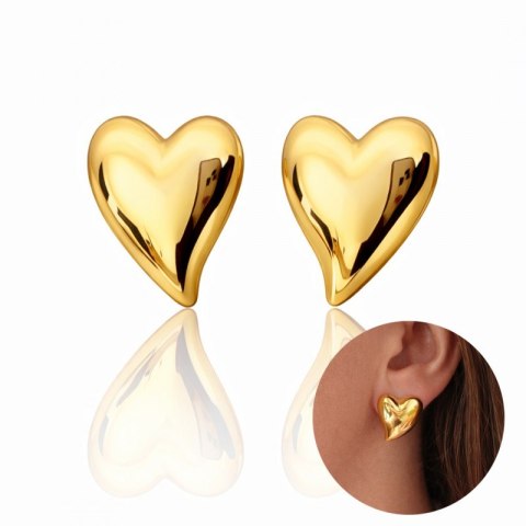 Kolczyki ze stali szlachetnej platerowane 14k złotem SERCA duże KST3383