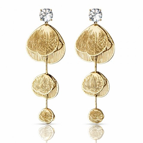 Kolczyki ze stali szlachetnej pozłacane 14k złotem, wiszące kwiaty z cyrkoniami KST3510