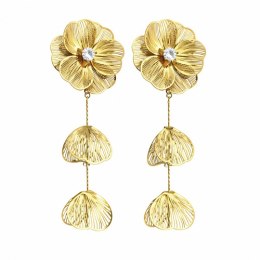 Kolczyki ze stali szlachetnej pozłacane 14k złotem, wiszące kwiaty z cyrkoniami KST3527