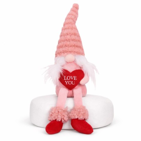 Krasnal Skrzat Walentynkowy, Figurka siedząca Puchata Róż z Sercem LOVE YOU KSN64