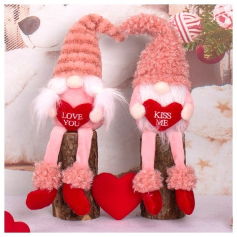 Krasnal Skrzat Walentynkowy, Figurka siedząca Puchata Róż z Sercem LOVE YOU KSN64