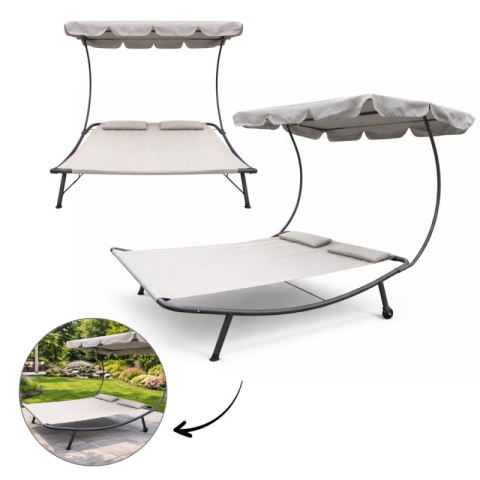 Leżak ogrodowy, leżanka dwuosobowa z baldachimem szary 200x173x155cm LE02