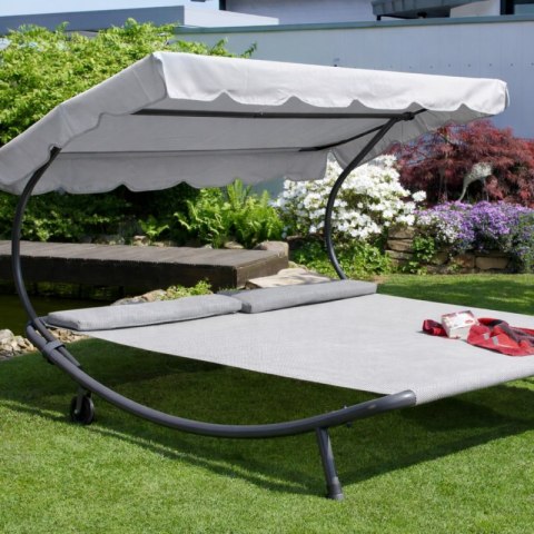 Leżak ogrodowy, leżanka dwuosobowa z baldachimem szary 200x173x155cm LE02