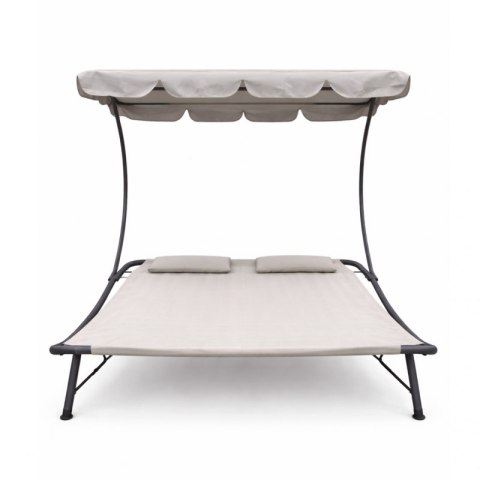 Leżak ogrodowy, leżanka dwuosobowa z baldachimem szary 200x173x155cm LE02