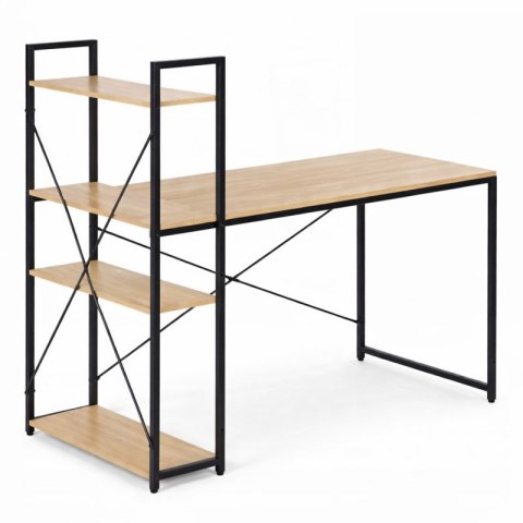 Loftowe biurko komputerowe z regałem, półkami, 120 x 60cm, czarne, blat jasny brąz STL24JBR
