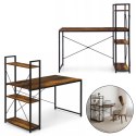 Loftowe biurko komputerowe z regałem, półkami, 120 x 60cm, czarne, brązowy blat STL24BR
