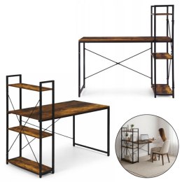 Loftowe biurko komputerowe z regałem, półkami, 120 x 60cm, czarne, brązowy blat STL24BR