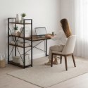 Loftowe biurko komputerowe z regałem, półkami, 120 x 60cm, czarne, brązowy blat STL24BR