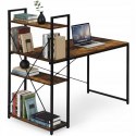 Loftowe biurko komputerowe z regałem, półkami, 120 x 60cm, czarne, brązowy blat STL24BR