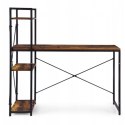 Loftowe biurko komputerowe z regałem, półkami, 120 x 60cm, czarne, brązowy blat STL24BR