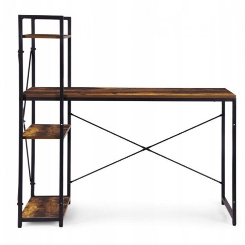 Loftowe biurko komputerowe z regałem, półkami, 120 x 60cm, czarne, brązowy blat STL24BR