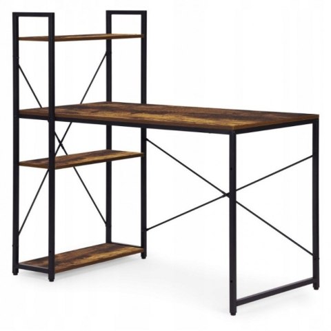Loftowe biurko komputerowe z regałem, półkami, 120 x 60cm, czarne, brązowy blat STL24BR