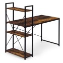 Loftowe biurko komputerowe z regałem, półkami, 120 x 60cm, czarne, brązowy blat STL24BR