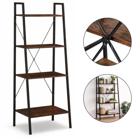 Loftowy wielofunkcyjny 4-poziomowy regał, czarny 60 x 35 x 147cm, blat brązowy SZ51BR