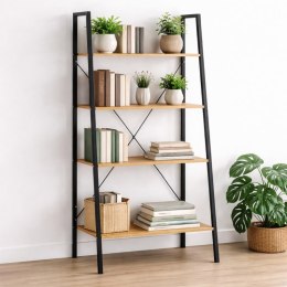 Loftowy wielofunkcyjny 4-poziomowy regał, czarny 60 x 35 x 147cm, blat jasny brąz SZ51JBR