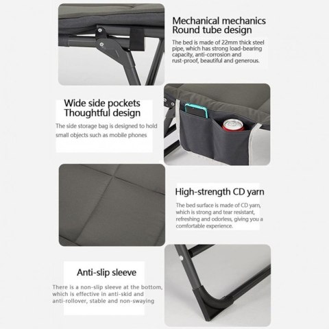 Łóżko turystyczne, polowe, kanadyjka 200 x 64cm składane z kieszonką AR06SZ