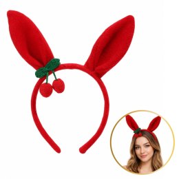 Opaska do włosów, ozdobna Uszy Królika Czerwone z Wisienkami OPK17