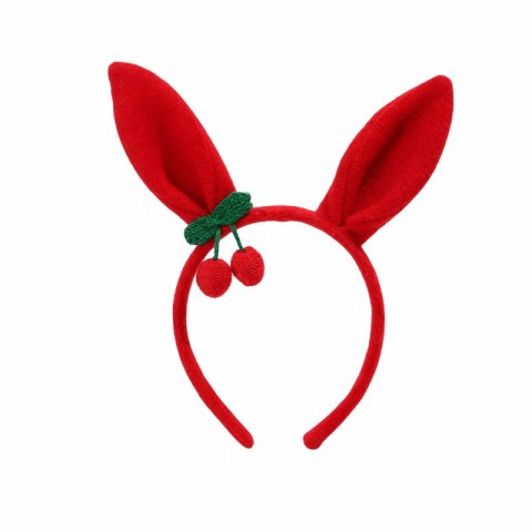 Opaska do włosów, ozdobna Uszy Królika Czerwone z Wisienkami OPK17