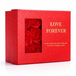 Pudełeczko na biżuterie z 6 szt. zapachowych róż mydlanych, czerwone na prezent BUK28CZE