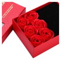 Pudełeczko na biżuterie z 6 szt. zapachowych róż mydlanych, czerwone na prezent BUK28CZE