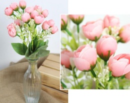 bukiet 2szt PEONIA z białym dodatkiem, wys. 34 cm 5 łodyg (15 kwiatów 2,5x2,5 cm) RÓŻOWA KMD-2408C