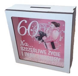 skarbonka z okienkiem 60 urodziny 18 x 18cm PANI ELEGANT
