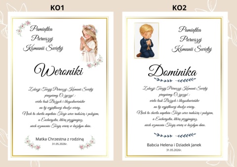 Personalizowana Pamiątka Komunii Świętej